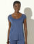 T-shirt maille unie, laçage épaules (bleu indigo)