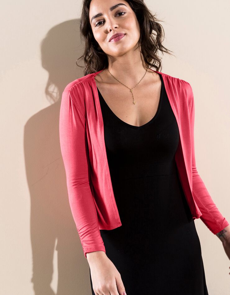 Boléro maille fluide manches 3/4 (corail)