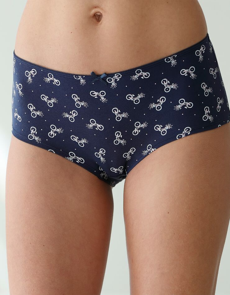 Shorty coton imprimé "bicyclette" - lot de 4 (marine / rose) Shorty coton imprimé "bicyclette" - lot de 4 (marine / rose)
