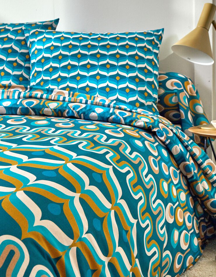 Linge de lit Irène en coton imprimé  (bleu paon)
