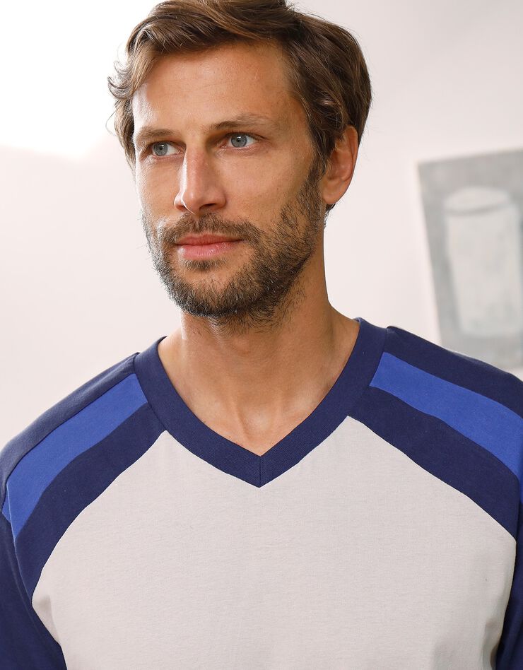 Pyjama short tricolore - lot de 2 (bleu + gris)