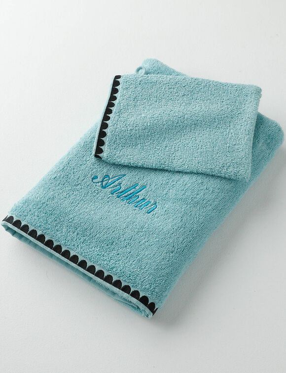 Serviettes de bain finition broderie fantaisie personnalisable - 420g/m2 (lagon)