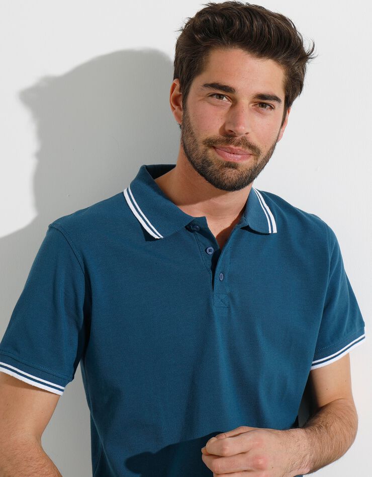 Polo uni maille piquée manches courtes (bleu canard)