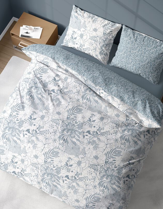 Parure de lit Toile imprimé végétal bicolore - microfibre Topcool® (bleu)