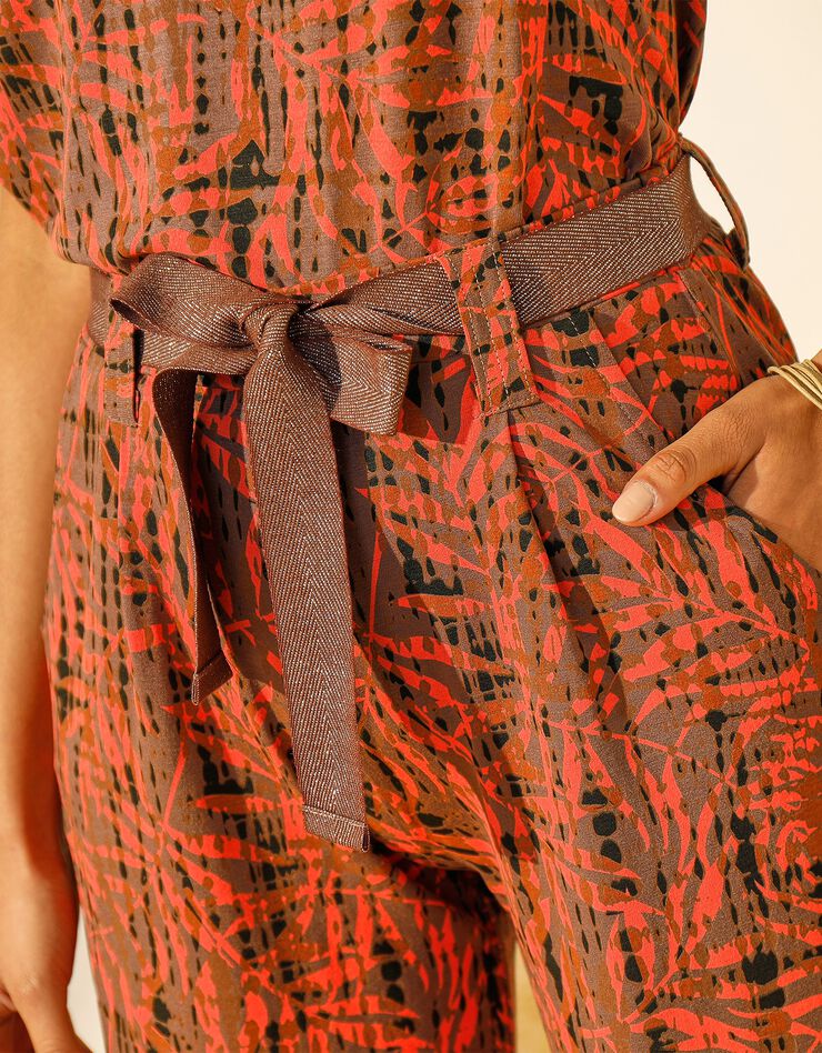Pantacourt droit imprimé, ceinture amovible (chocolat / corail) Pantacourt droit imprimé, ceinture amovible (chocolat / corail)