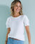 Pull manches courtes, maille fantaisie (blanc cassé)