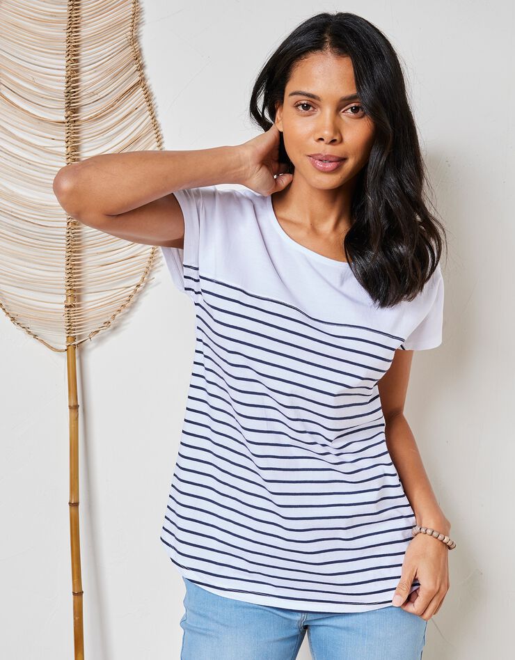 Tee-shirt rayé manches courtes - éco-responsable (blanc / marine) Tee-shirt rayé manches courtes - éco-responsable (blanc / marine)