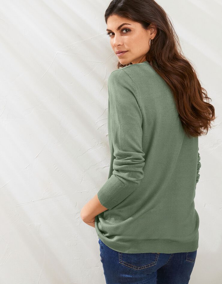 Pull col V toucher cachemire (kaki) Pull col V toucher cachemire (kaki)