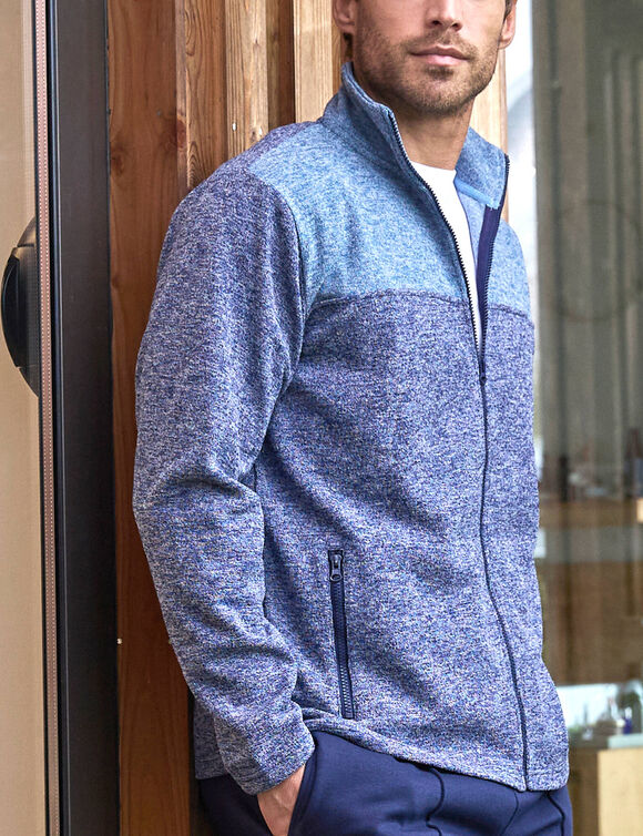 Sweat zipp&eacute; col montant maille doubl&eacute;e molleton (bleu chin&eacute;)