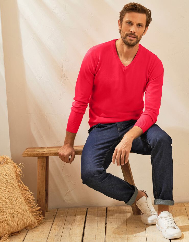 Pull uni col V (corail) Pull uni col V (corail)