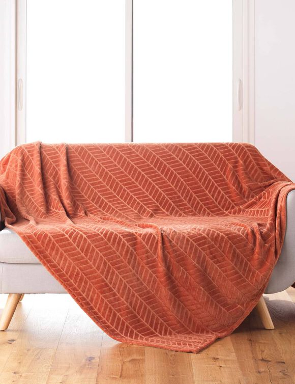 Plaid polaire reli&eacute;f&eacute; toucher peluche  (terracotta)