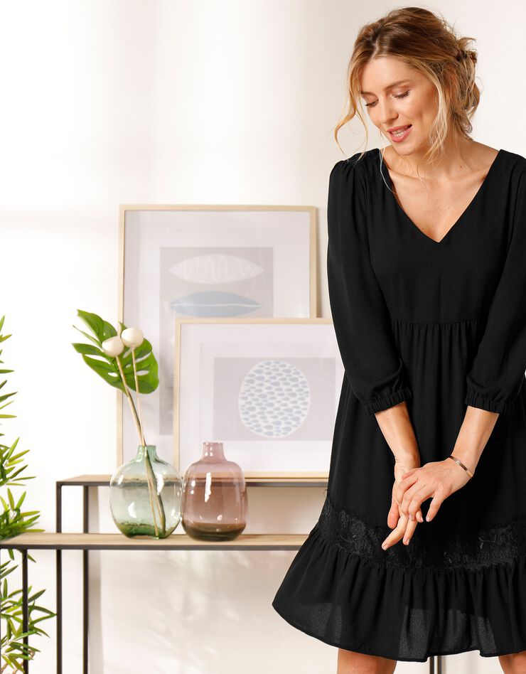 Robe dos croisé unie (noir) Robe dos croisé unie (noir)