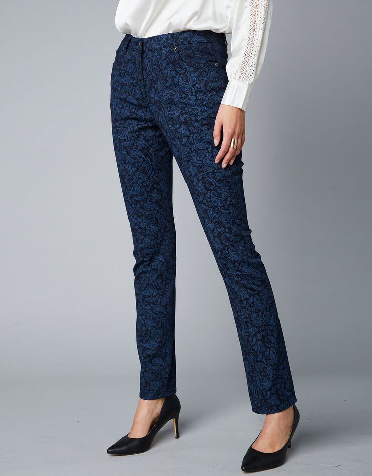 Pantalon droit imprimé, coupe 5 poches (marine) Pantalon droit imprimé, coupe 5 poches (marine)
