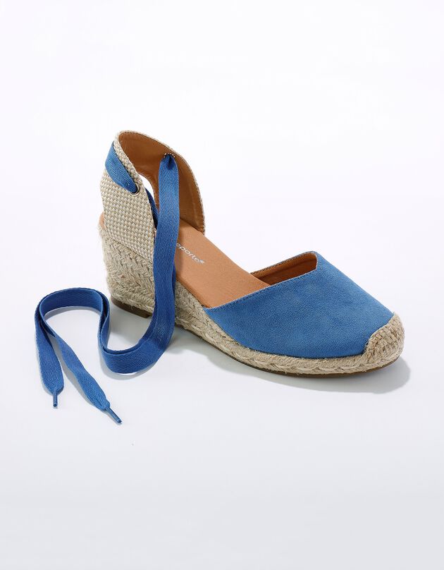Sandales compensées corde avec liens à nouer (bleu)