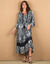 Robe longue imprimée manches 3/4 fendues, crépon (noir / écru)