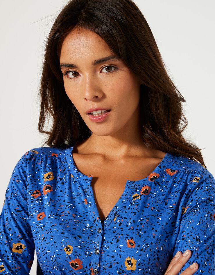Tee-shirt col tunisien manches longues, imprimé (bleu) Tee-shirt col tunisien manches longues, imprimé (bleu)