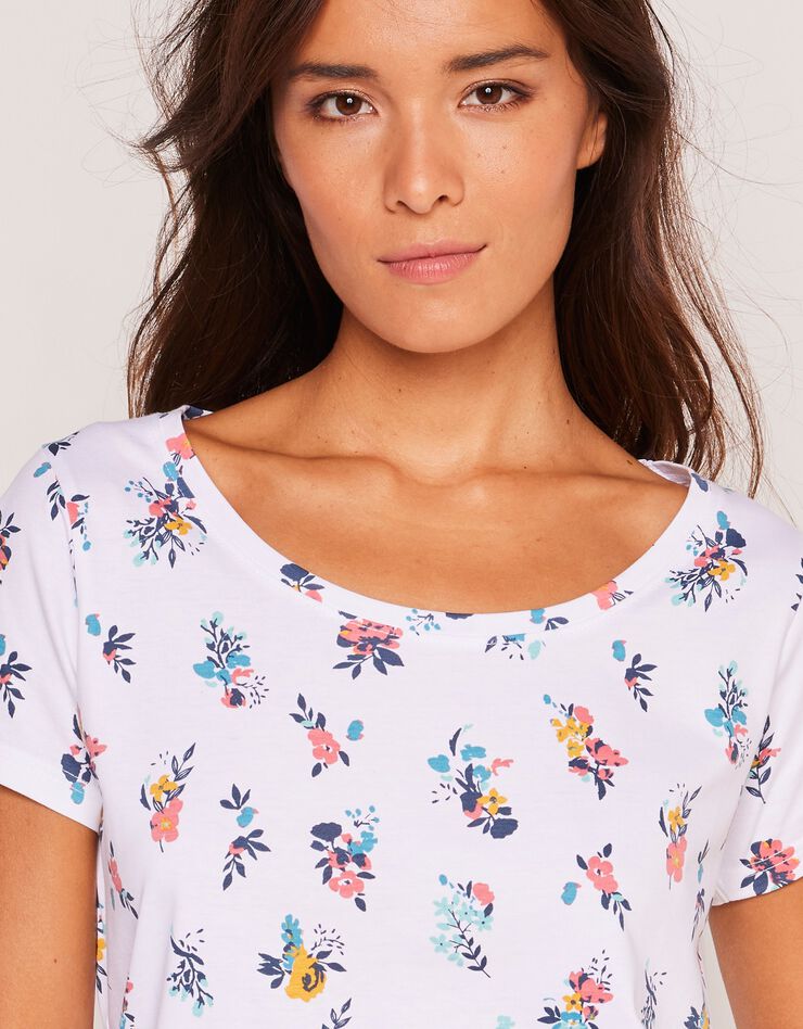 Tee-shirt col rond imprimé fleuri coton (blanc) Tee-shirt col rond imprimé fleuri coton (blanc)