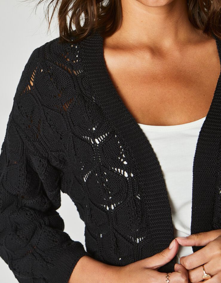 Gilet kimono, maille ajourée (noir) Gilet kimono, maille ajourée (noir)
