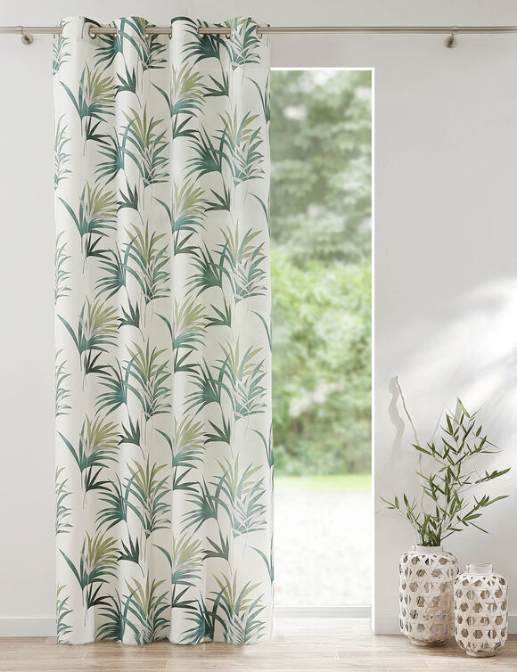 Rideau tamisant imprimé feuilles multicolores  (vert / blanc)