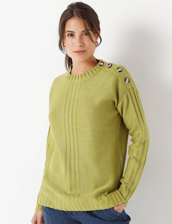 Pull col rond maille fantaisie (vert mousse)