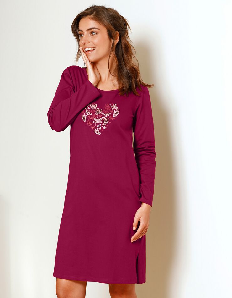 Chemise de nuit courte manches longues motif "papillons" (cerise) Chemise de nuit courte manches longues motif "papillons" (cerise)