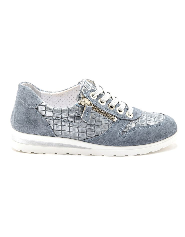 Baskets lacées zippées empiècements effet croco (bleu ciel) Baskets lacées zippées empiècements effet croco (bleu ciel)