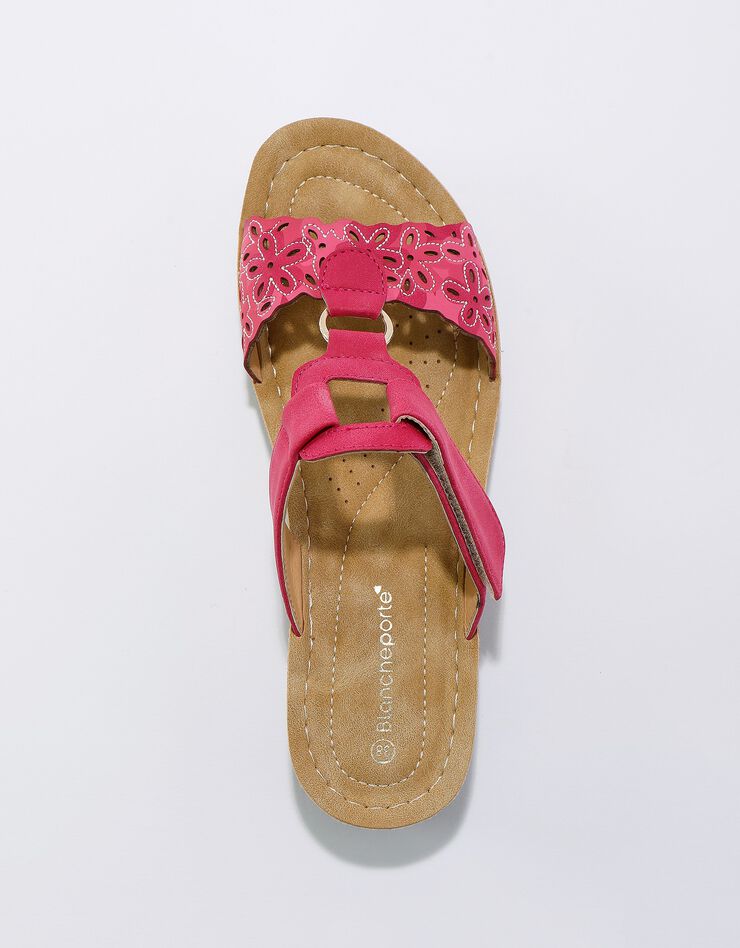 Mules confort compensées effet bois à bride scratchée (fuchsia) Mules confort compensées effet bois à bride scratchée (fuchsia)