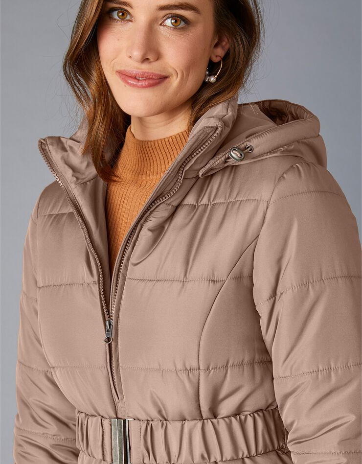 Doudoune ceinturée unie - version longue (beige) Doudoune ceinturée unie - version longue (beige)