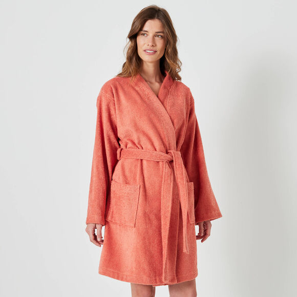 Peignoir court adulte col kimono éponge bouclette (tomette)