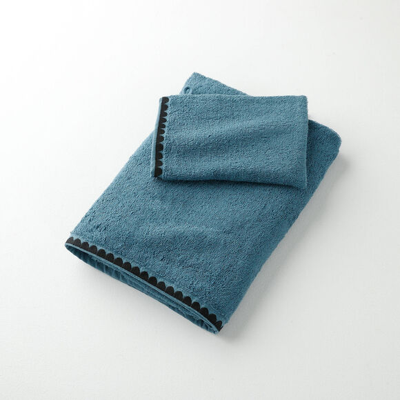 Serviettes de bain finition broderie fantaisie - 420g/m2 (bleu jean)