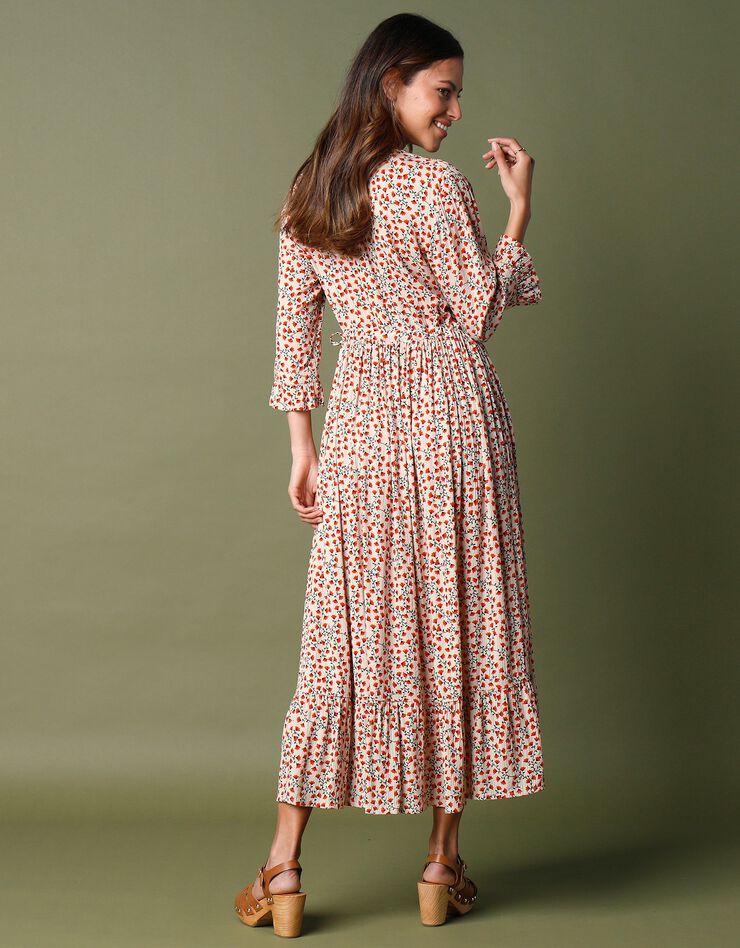 Robe longue taille coulissée (écru / paprika)
