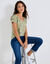 T-shirt col rond imprimé fleuri coton (kaki clair)