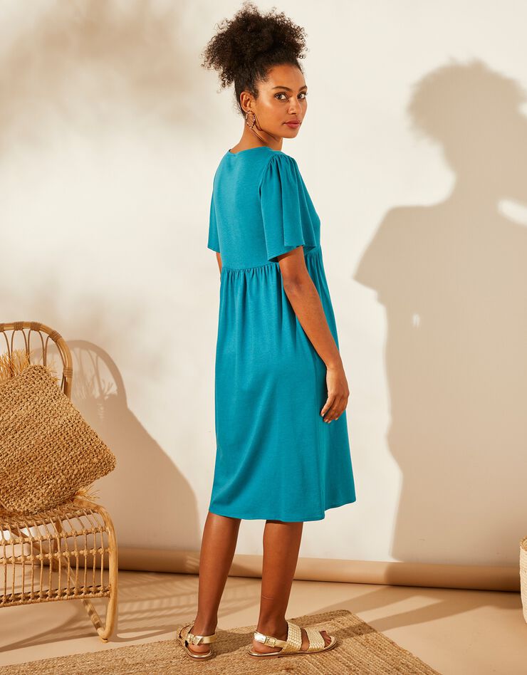 Robe ample froncée à manches courtes (bleu paon) Robe ample froncée à manches courtes (bleu paon)