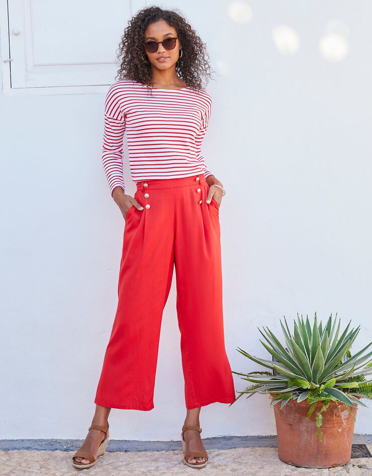 Tee-shirt marinière col bateau (blanc / rouge)
