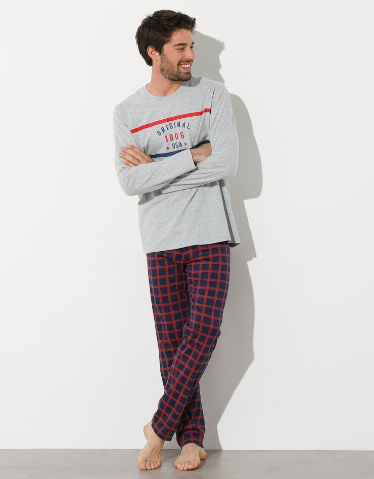 Tee-shirt pyjama manches longues polycoton (gris chiné)