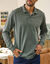 Polo uni maille piquée manches longues (vert grisé)