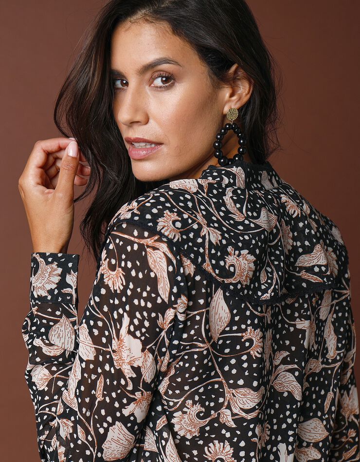 Blouse imprimée à jabot (noir / beige) Blouse imprimée à jabot (noir / beige)