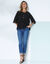 Blouse unie manches 3/4, broderie anglaise (noir)