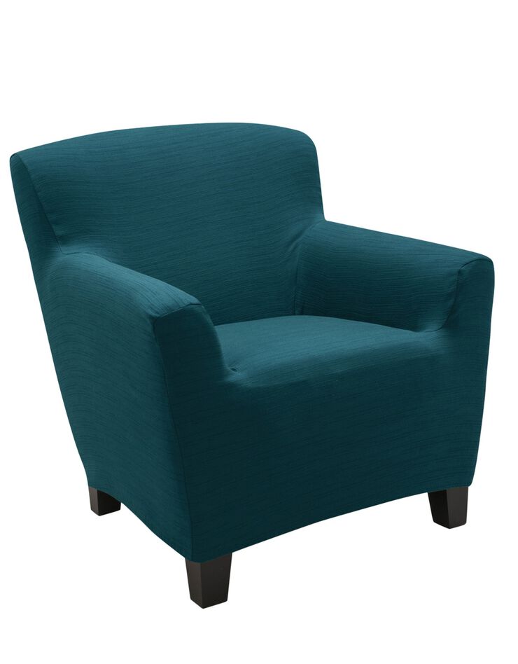 Housse extensible unie canapé fauteuil accoudoirs (bleu canard)