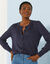 Cardigan col rond, maille ajourée (marine)