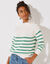 Pull rayé, col broderie anglaise (écru / vert)