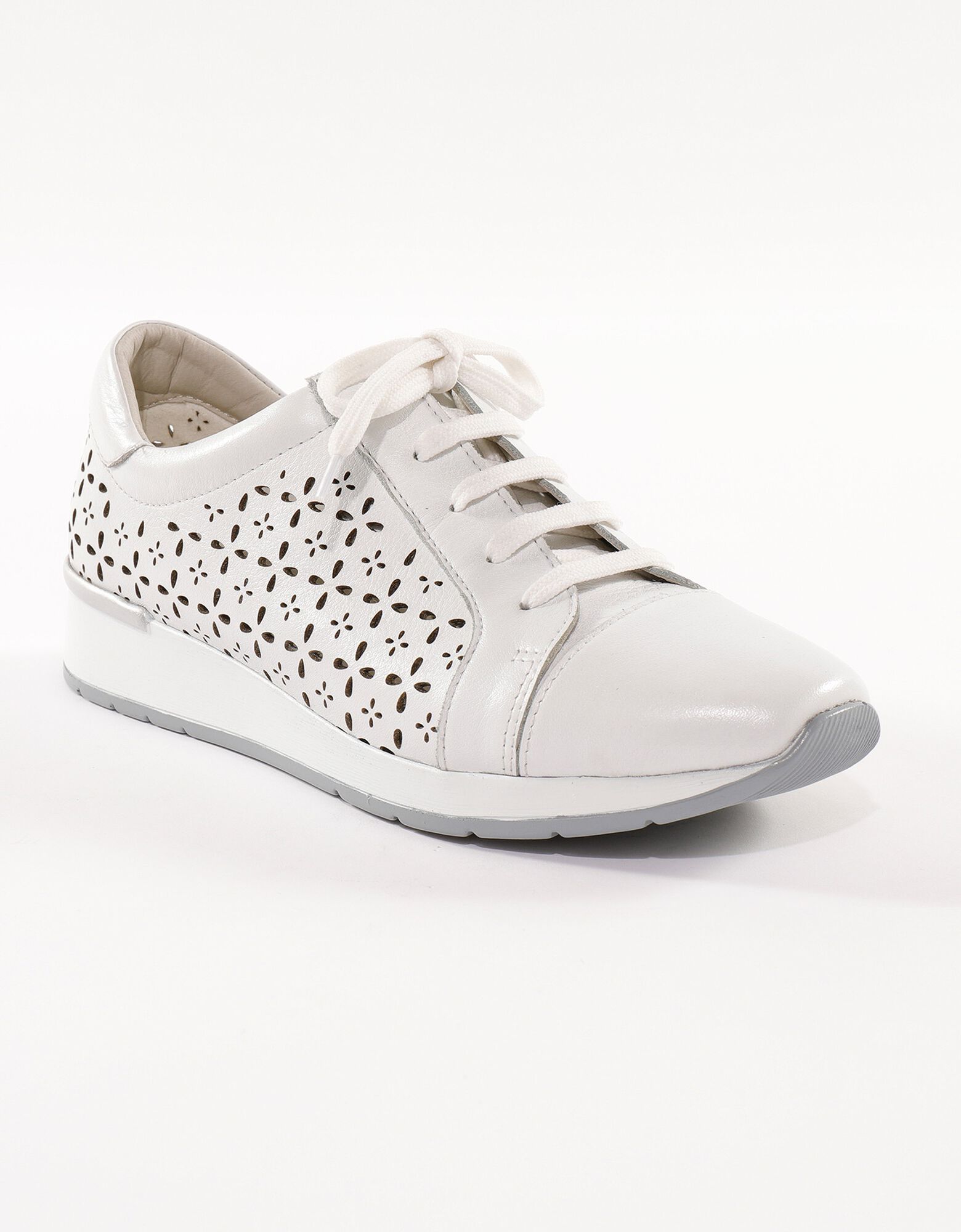 Baskets confort en cuir ajouré, blanc Blancheporte