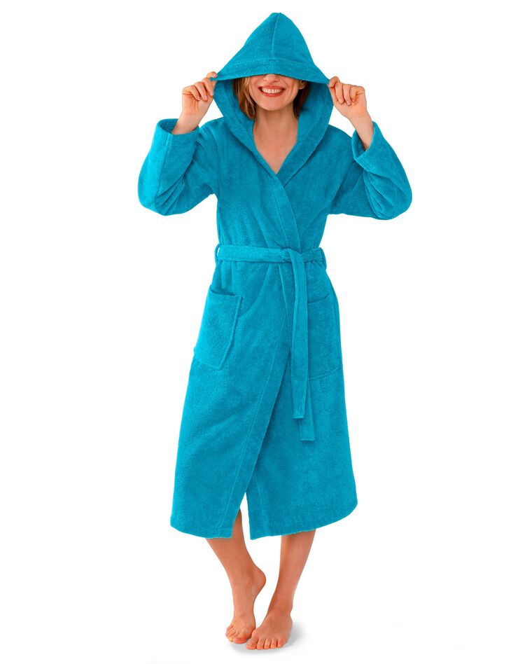 Peignoir mixte adulte col capuche éponge bouclette (turquoise)
