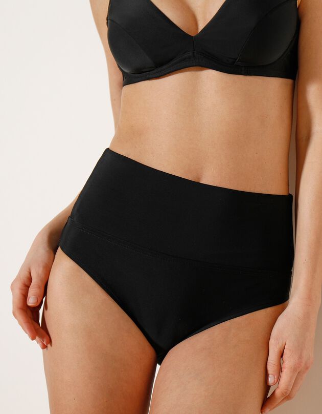 Slip de bain uni sculptant Solaro - ceinture modulable (noir)