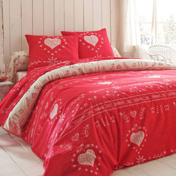 Linge de lit Anceny imprimé coeur - coton (rouge)