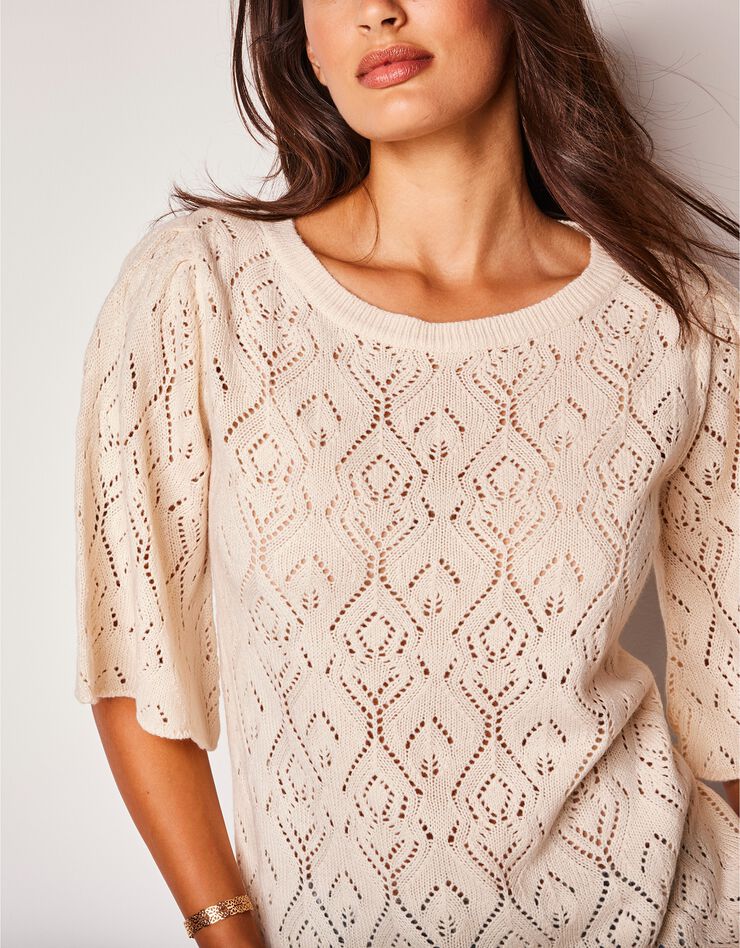 Pull col bateau, maille fantaisie (naturel) Pull col bateau, maille fantaisie (naturel)