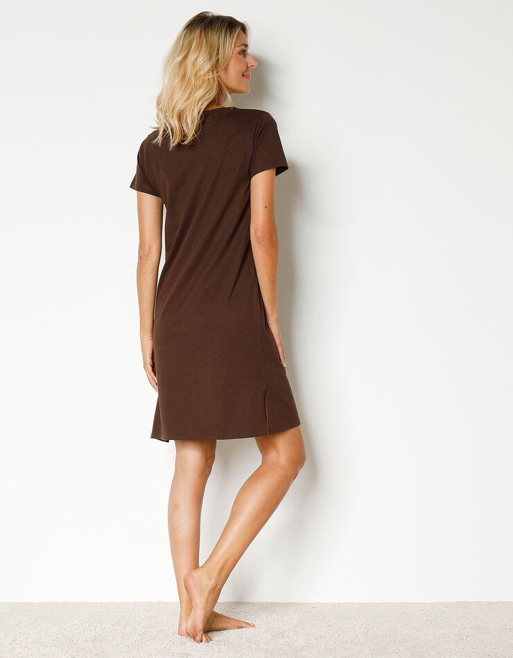 Chemise de nuit courte manches courtes motif "J'ai la pêche !" (chocolat) Chemise de nuit courte manches courtes motif "J'ai la pêche !" (chocolat)