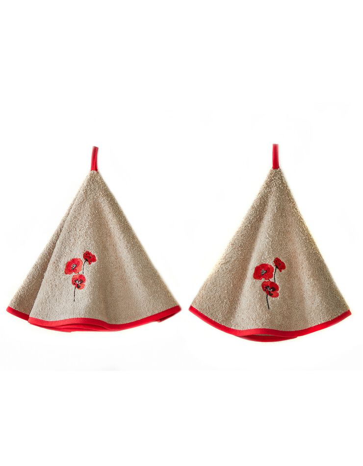Torchons rond éponge brodée coquelicots - lot de 2 (beige) Torchons rond éponge brodée coquelicots - lot de 2 (beige)