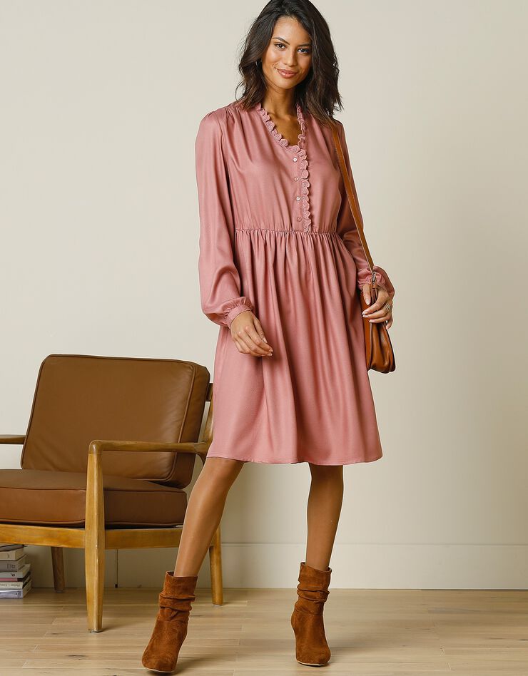 Robe courte twill et macramé (bois de rose) Robe courte twill et macramé (bois de rose)