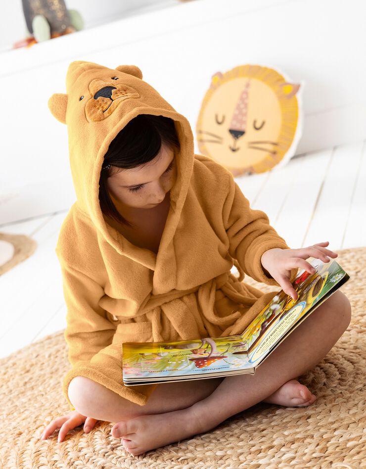 Peignoir de bain enfant ours à capuche microfibre toute douce (taupe)